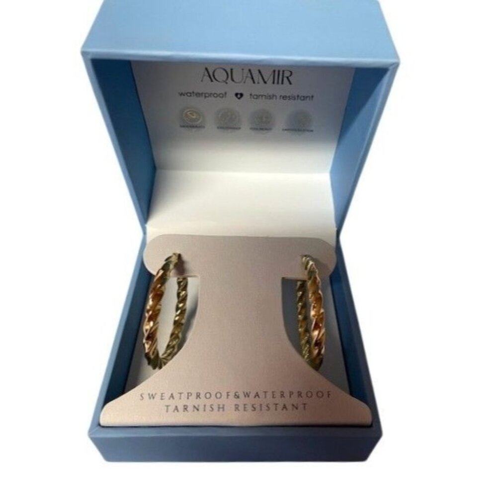 Aquamir Gold Tone Twisted Boxed Hoop Earrings
